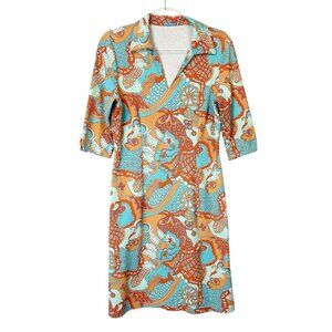 J McLaughlin Catalina Cloth Dress Women’s Size Medium Orange Blue Floral